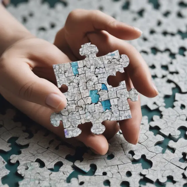 An individual examining a jigsaw puzzle depicting Form 1095-B details, enhancing taxpayer understanding of health insurance coverage