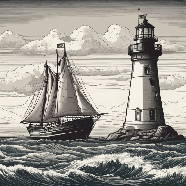 A ship navigating towards an IRS lighthouse, symbolizing meeting tax filing deadlines, including Forms 1099-B