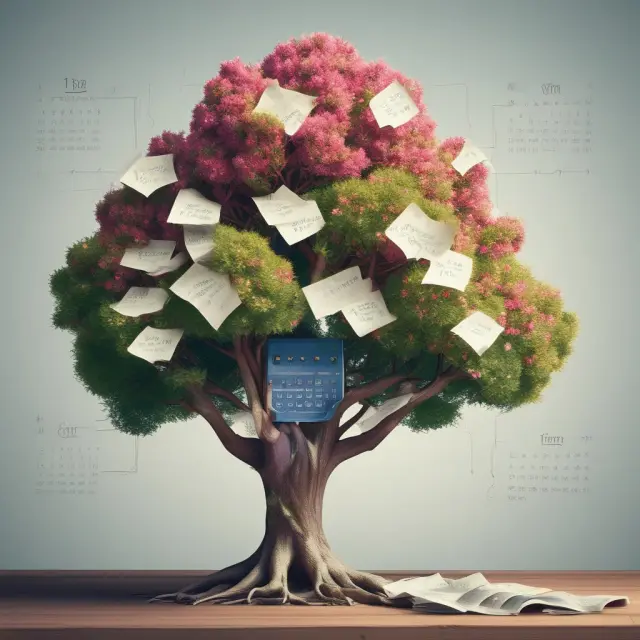 Image of a blooming tree with a calendar and Form 1120-S label to represent on-time S corporation tax submissions