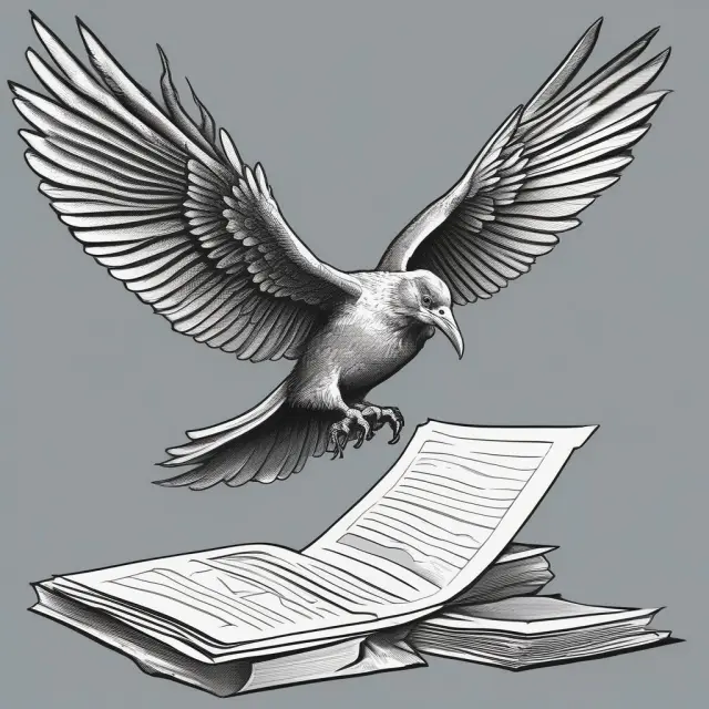 Bird in flight carrying death certificate, tax forms, and mailing envelope. Filing Form 1310 for a deceased taxpayer
