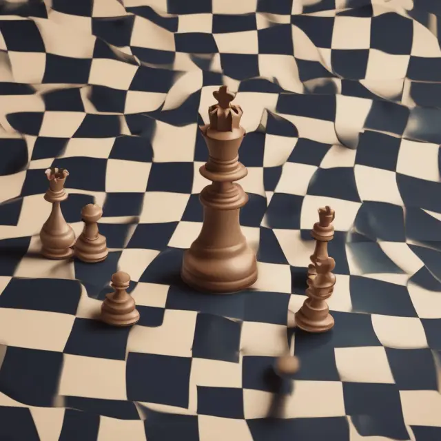 An executor strategically moves pieces representing Form 1041 and Form 1310 on a chessboard, symbolizing the balance between filing requirements, estate income, distributions, and refunds.