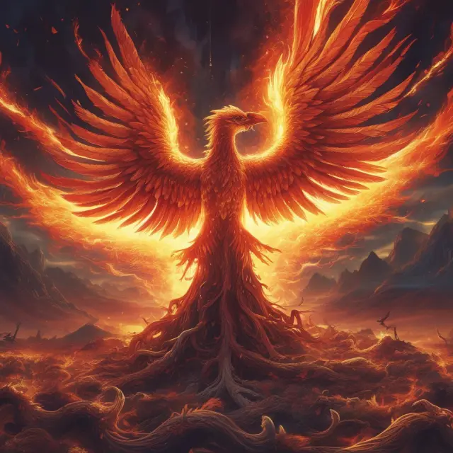 A deceased phoenix emerging from ashes, offering guidance on Form 1310 for tax refunds after the passing of a loved one