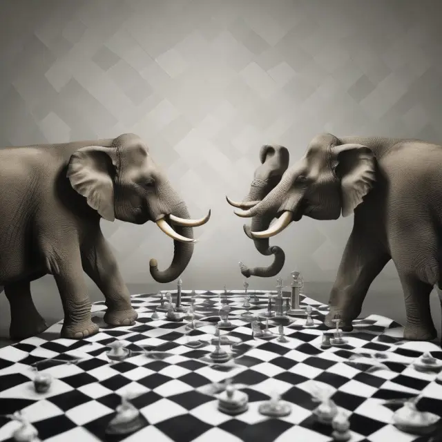 Institutional investors sharing their equity holdings every quarter, represented by elephants moving pieces on a checkered board.