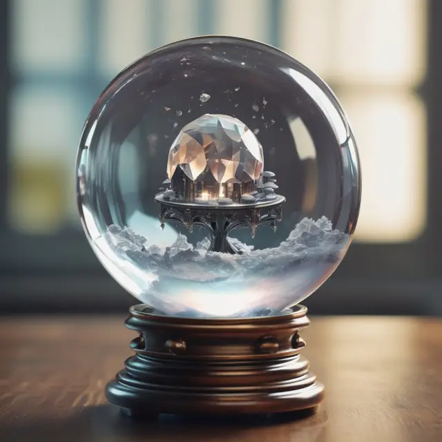 A crystal ball transforming into a lighthouse, symbolizing the potential enhancement of Form 13F data to provide more accurate and reliable insights for investors