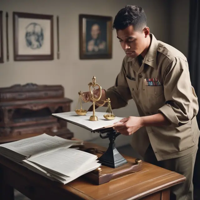 An armed forces reservist standing beside an ancient scale and weighing various tax forms, illustrating the changing landscape of unreimbursed employee business expense deductions.