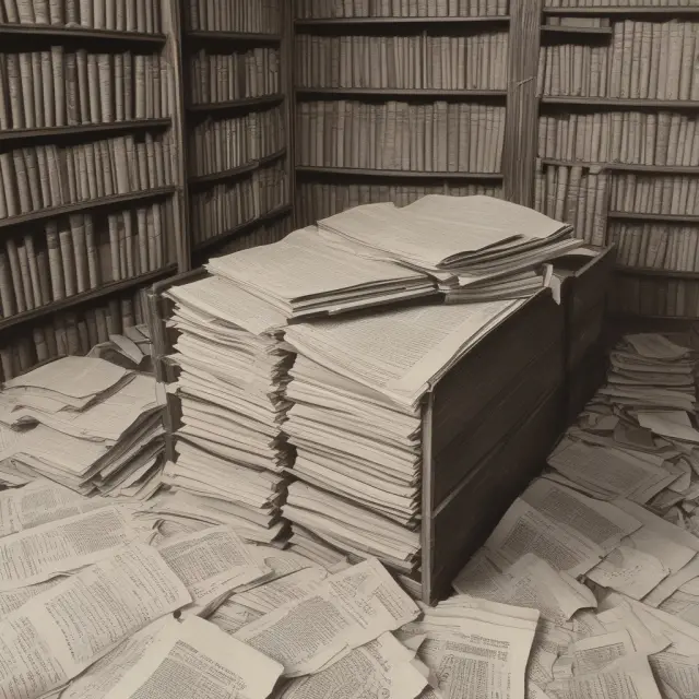 Image: Ancient Form 2106-EZ in a library, surrounded by tax records and receipts