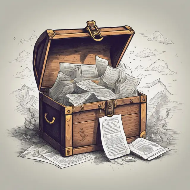 A treasure chest overflowing with papers, illustrating Form 2439 filing for Regulated Investment Companies (RICs) and Real Estate Investment Trusts (REITs)
