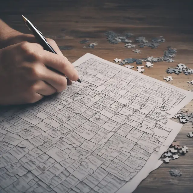 A shareholder holding Form 2439, surrounded by income brackets, deductions, and tax credits in the form of scattered puzzle pieces