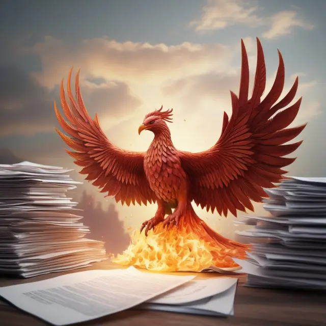 Phoenix emerging from papers, signifying the transformation of Form 2439 reporting and shareholder tax implications