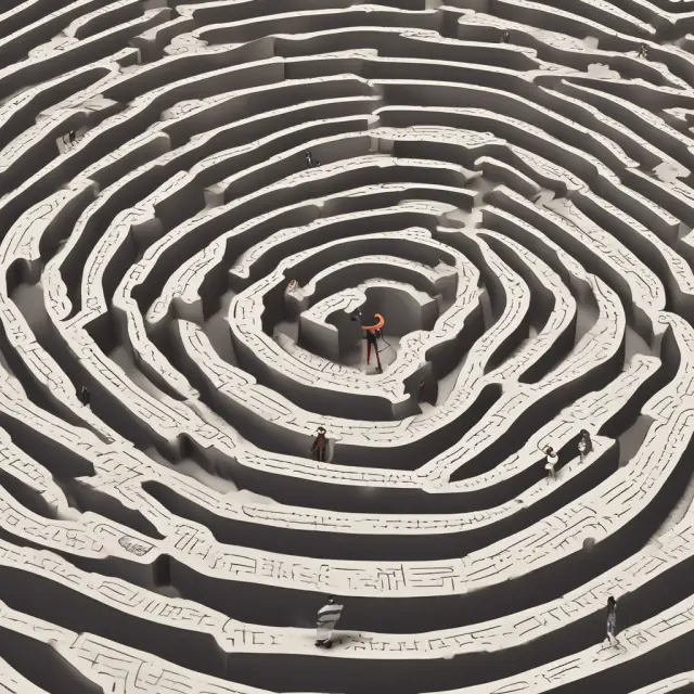 Person traversing complex maze of Form 4506 documents for tax return copies.