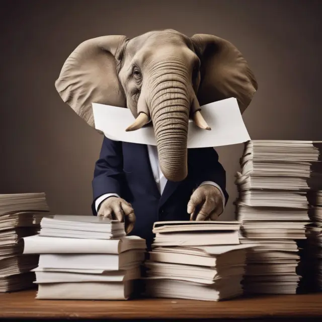 Elephant holding Form 4797 documents, representing tax compliance for businesses and individuals