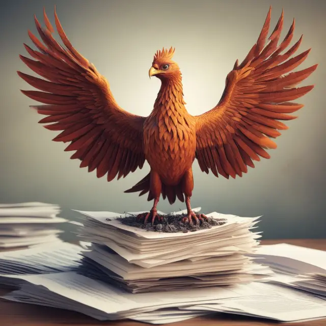 A mythical phoenix emerging from a pile of tax documents, representing the new and evolving homebuyer tax credit programs