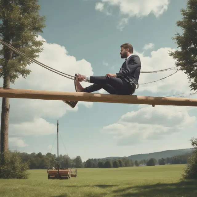 Investor using a seesaw to balance installment sale income, symbolizing progressive reporting on Form 6252