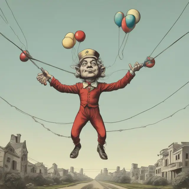 A juggler balancing multiple call and put options, representing straddle gains and losses reported on Form 6781. Visual metaphor for tax reporting.