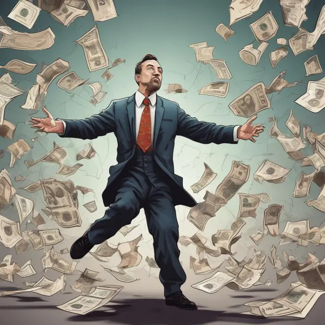 A person balances various currencies and securities contracts on a tightrope, representing the challenges of reporting gains and losses from foreign exchanges.