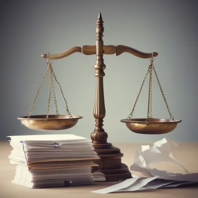 An image of scales symbolizing Form 8283 filings, with a stack of papers labeled as common errors carefully balanced on top to prevent any mistakes and maintain accuracy.