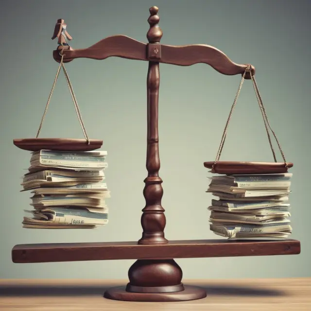 An injured spouse seeking their fair share of tax refund on a see-saw, with community property states symbols and Form 8379