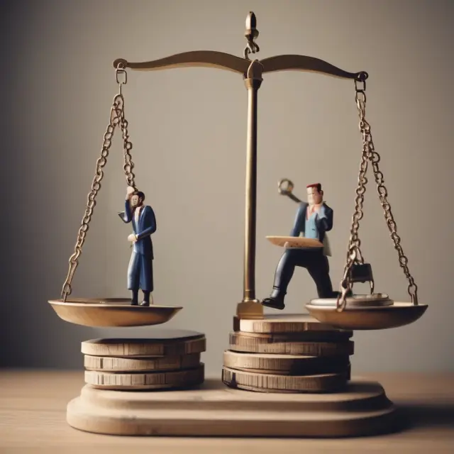 Injured spouse holding scales with tax refund balanced against debts, emphasizing Form 8379