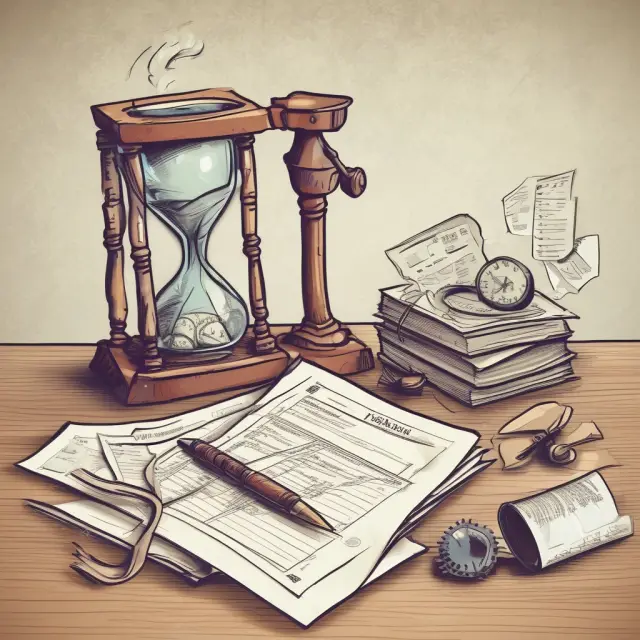 An hourglass emptying into a file labeled 