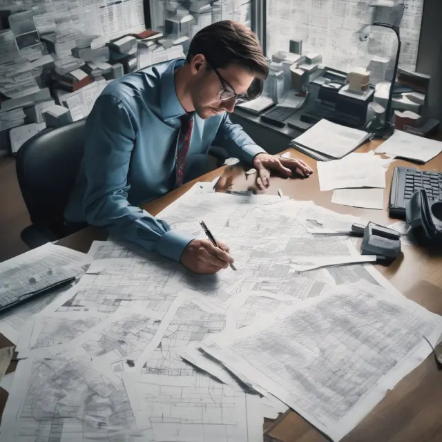 Tax accountant working on Form 8949, reporting capital gains and losses for investments with relevant documents