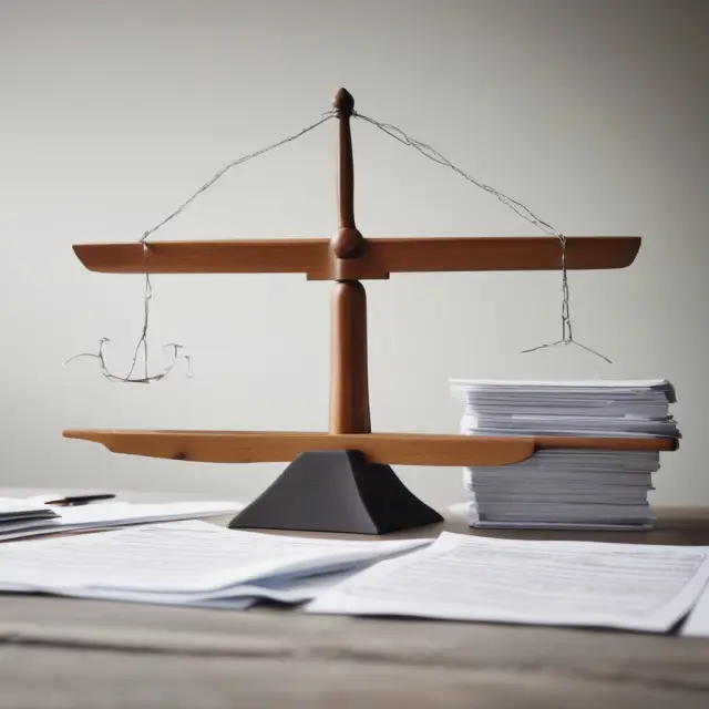 A person stands on a balance beam, weighing the advantages of e-filing (represented by digital documents) versus mailing Form 1040-X. Filer