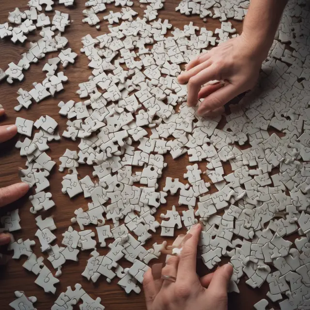 A person sorting and arranging puzzle pieces representing Form 1099-DIV information, symbolizing accurate tax filing for investment growth