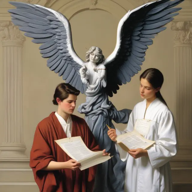 An angel delivers a Form 1099-Q to a student, signifying the importance of understanding education tax requirements.