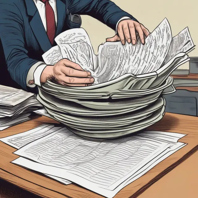An officer filling out Form 1099-Q for education savings distributions and pouring the data into a bowl, symbolizing tax filing.