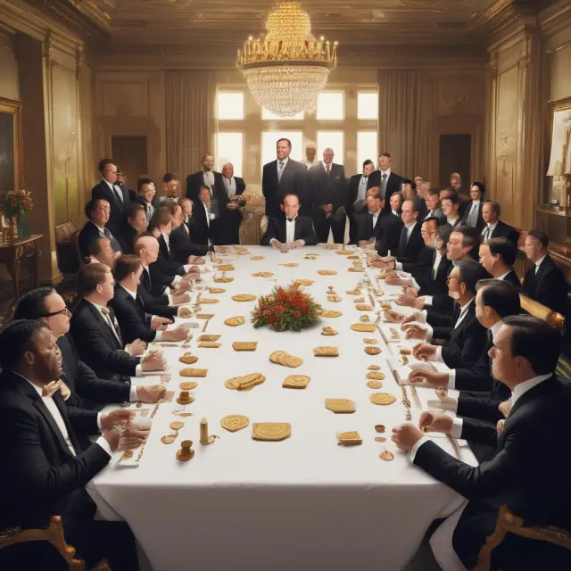 Artwork depicting investors adhering to SEC