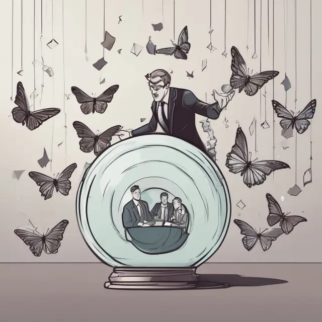 A director releases butterflies from a crystal ball, symbolizing the disclosure of bona fide intentions to sell securities.