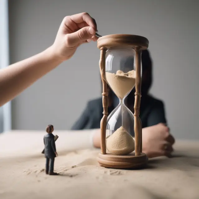 An insider carefully managing time as they pour sand from an hourglass into a Form 3 filing container, emphasizing the importance of meeting the ten-day deadline.
