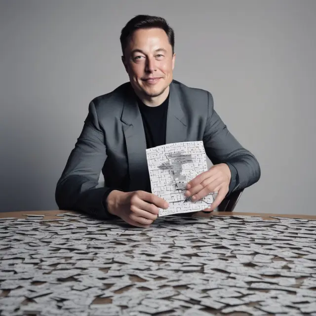 Elon Musk examining a jigsaw puzzle symbolizing SEC Form 4 filings of Tesla stocks