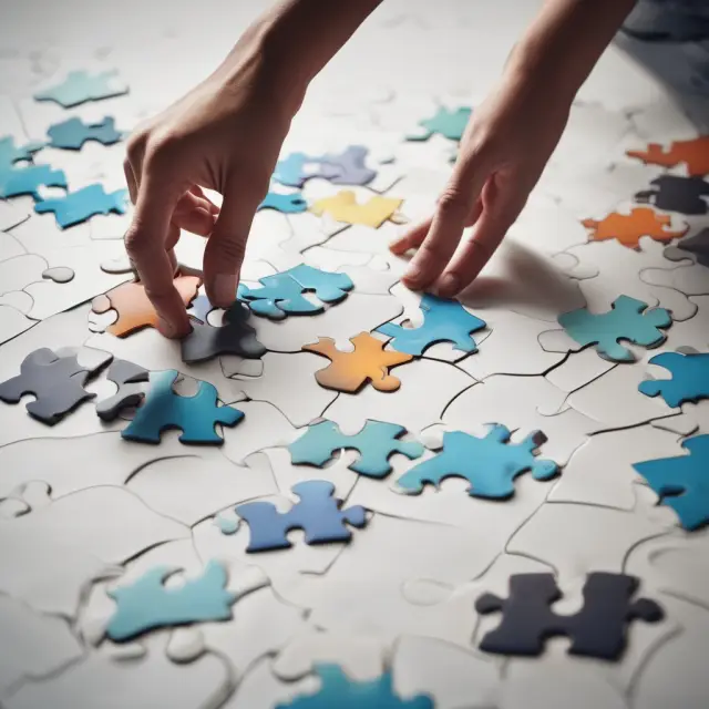 Person preparing SEC Form 4 by collecting and assembling logo puzzle pieces, representing the process of gathering necessary information