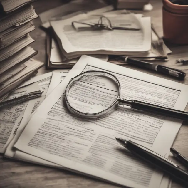 Homeowner studying Form 1098 with magnifying glass, surrounded by open books and calculators for accurate tax reporting.
