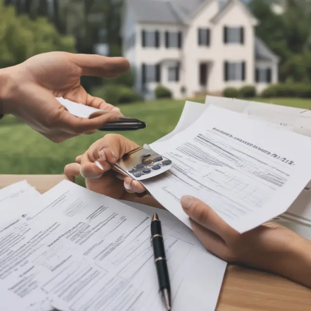 Lender handing Form 1098 to homeowner with mortgage documents and a house background, illustrating the significance of this statement for tax reporting
