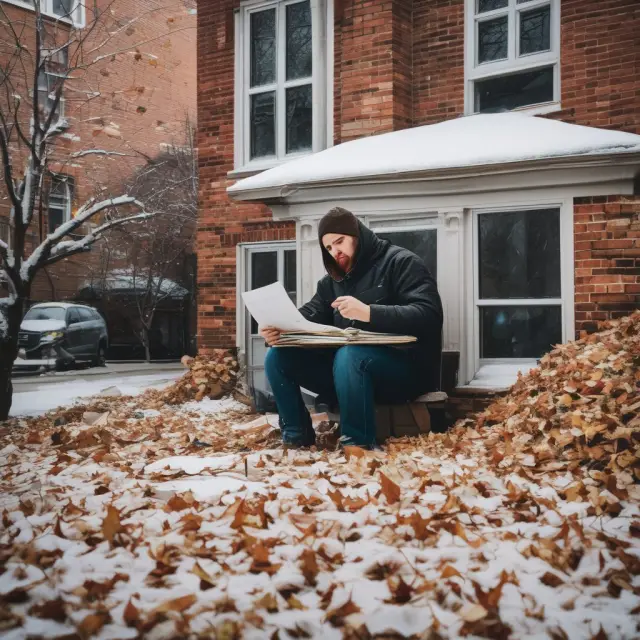 Homeowner reviewing Form 1098 among autumn leaves, signifying tax deadlines and filing instructions