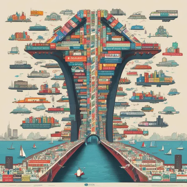 An image of a bridge constructed from Fortune 500 company logos symbolizing the connection between economic powerhouses throughout American history