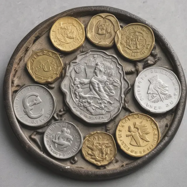 A coin tray filled with six coins: Yuan, Rupee, Won, Dollar (for New Taiwan), Real, and Ruble - depicting the most popular currencies for Forward Exchange Contracts