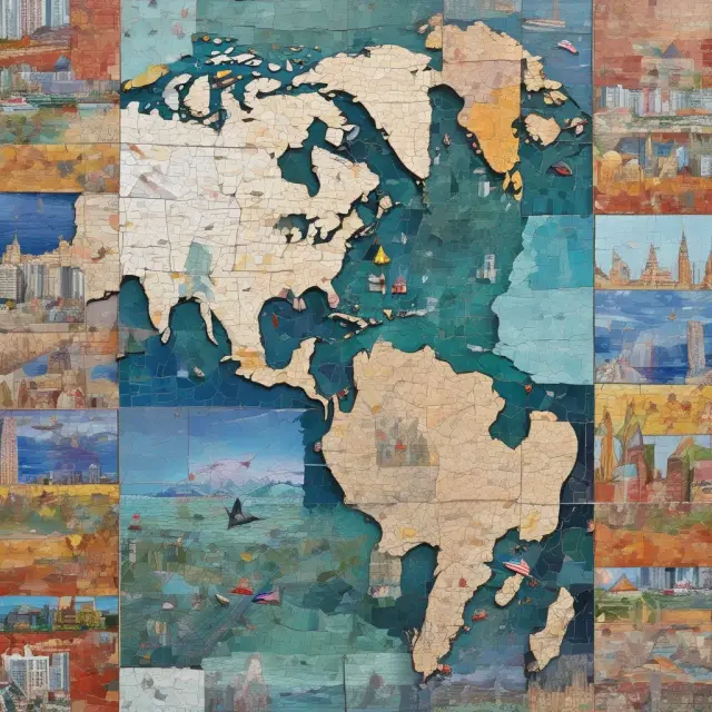 Mosaic depicting London, New York, Singapore, and Hong Kong as puzzle pieces symbolizing their importance in global Forward Exchange Contract (FEC) markets