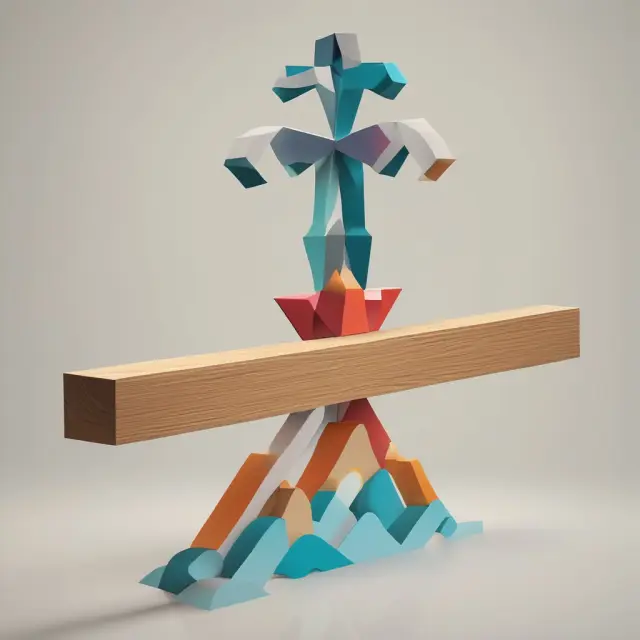 Scale illustrating risks vs benefits of forward integration in business, with a company logo on one side and sectors symbolizing potential pitfalls on the other
