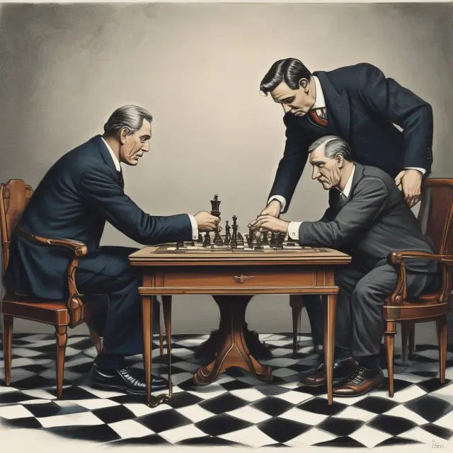 Bankers making forward contract transactions depicted as a strategic chess game in the foreign exchange market