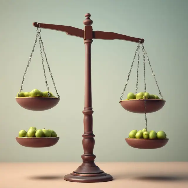 A balance with one side labeled 