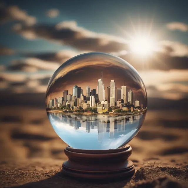 Crystal ball displaying forward price-to-earnings ratios, representing future earnings potential and informed investment decisions