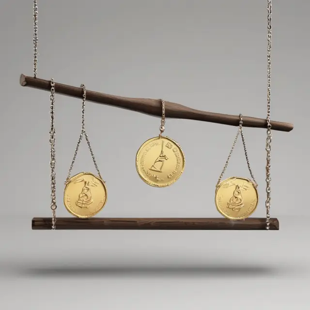 Gold coin precariously balanced on a seesaw representing the impact of interest rates and carrying costs on forward pricing