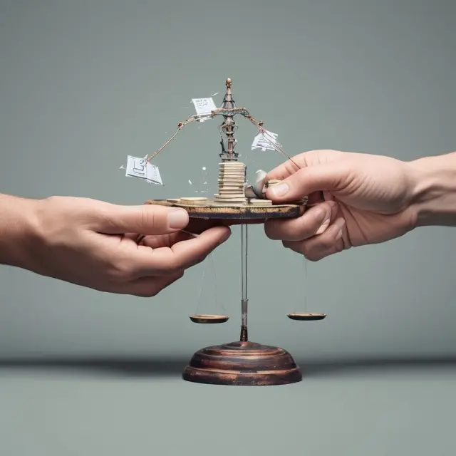Two hands illustrating advantages and disadvantages of forward contracts: one hand presenting a customizable contract while the other weighs its risks.