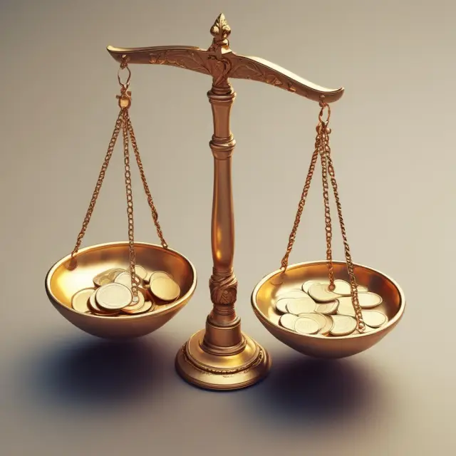 A golden scale balanced by coins representing U.S. dollars and euros, symbolizing the concept of interest parity in calculating forward rates.