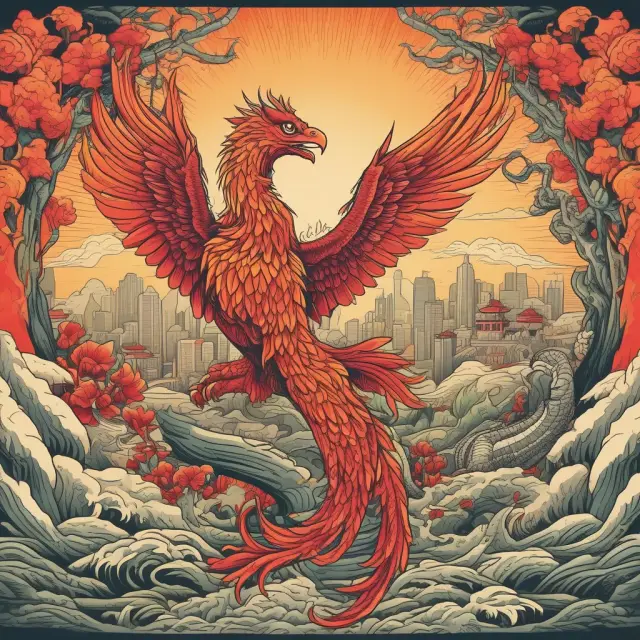 A phoenix ascends above a dragon and a tiger, representing Hong Kong