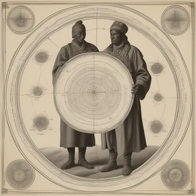 A native American hunter examines an old world map, highlighting First, Second, Third, and Fourth World regions