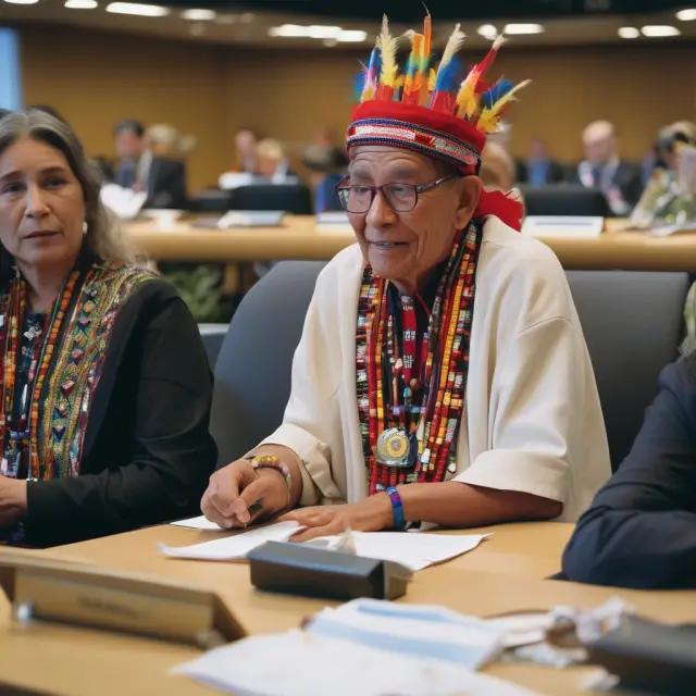 Indigenous elder imparting knowledge to global leaders at the United Nations