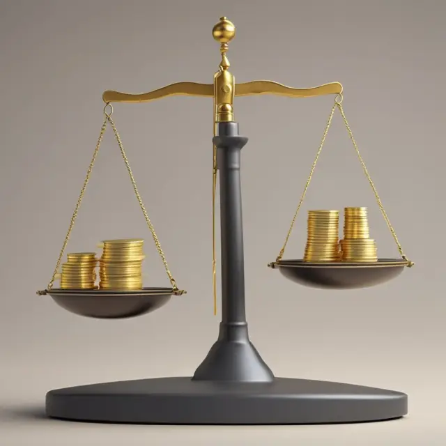 Gold scales represent calculating percentage of FPL: Income slides against FPL, displaying result.